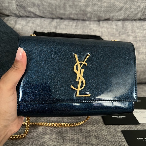 Saint Laurent YSL Classic Monogram Blue Crossbody Bag Glitter Patent Leather - Picture 2 of 3